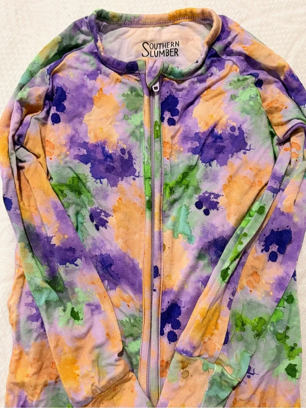 Kids' Purple, Green & Gold Tie-Dye Footed One-Piece